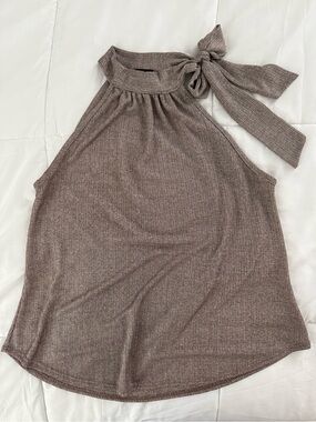 Ribbed Halter Neck Top with Side Bow – Brown